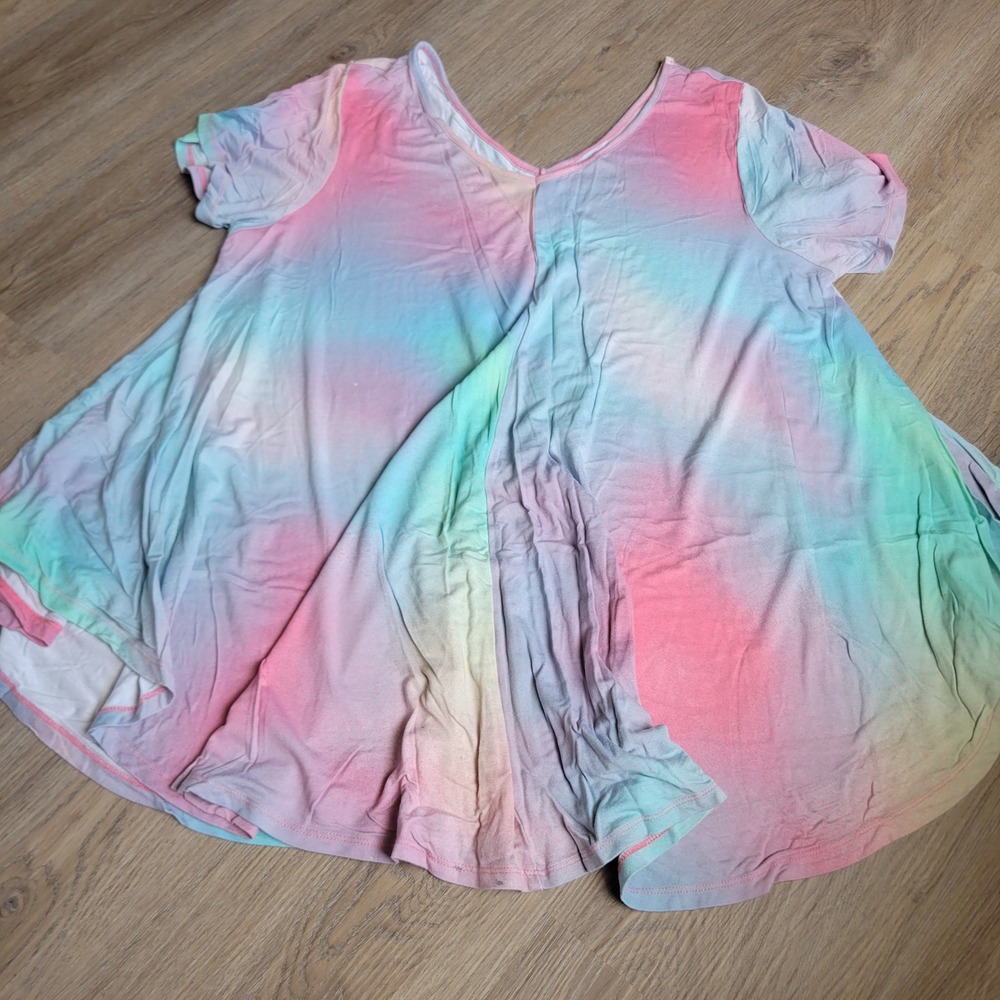 Roaman's Women Tunic 18/20 Multi Rayon Tie Dye Pastel Swing Casual Top